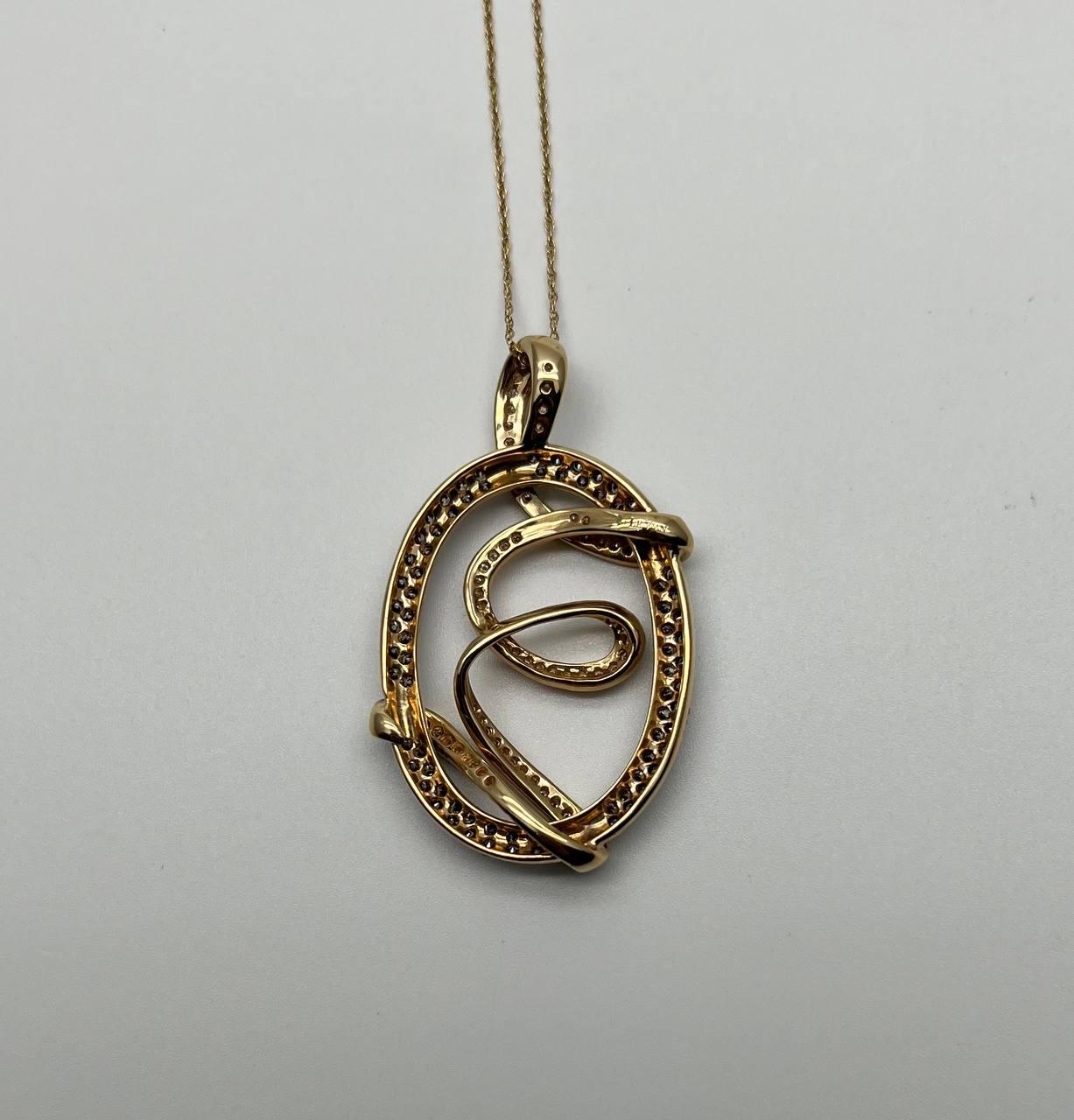 White Champagne Cognac Diamonds 14K Yellow Gold Swirl Statement Pendant Necklace