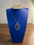 White Champagne Cognac Diamonds 14K Yellow Gold Swirl Statement Pendant Necklace