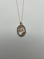 White Champagne Cognac Diamonds 14K Yellow Gold Swirl Statement Pendant Necklace