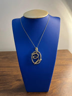 White Champagne Cognac Diamonds 14K Yellow Gold Swirl Statement Pendant Necklace