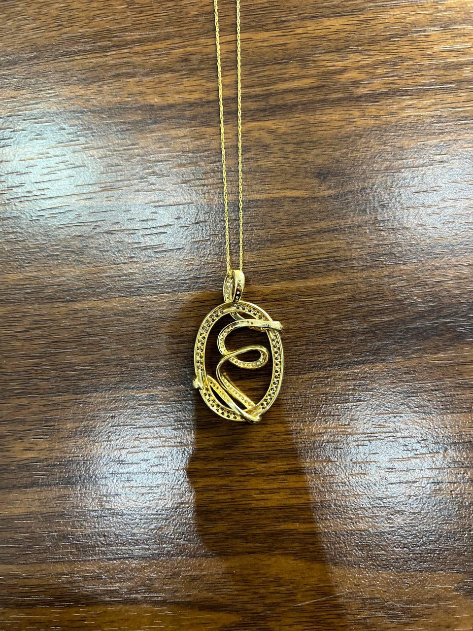 White Champagne Cognac Diamonds 14K Yellow Gold Swirl Statement Pendant Necklace