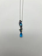 Blue Topaz Amethyst Briolette Floral Diamond Black White Gold Pendant Necklace