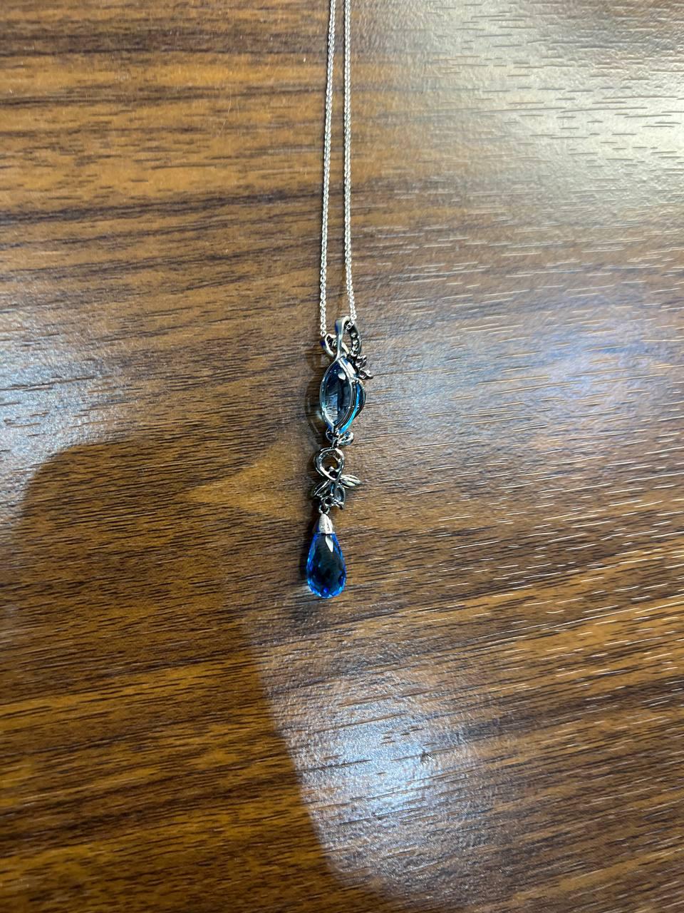blue topaz amethyst briolette floral diamond black white gold pendant necklace