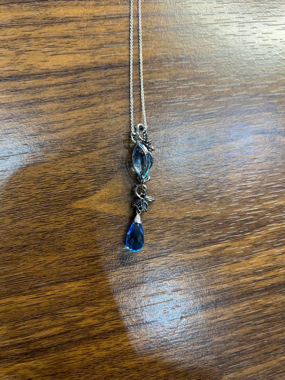 blue topaz amethyst briolette floral diamond black white gold pendant necklace