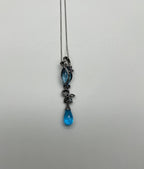 Blue Topaz Amethyst Briolette Floral Diamond Black White Gold Pendant Necklace