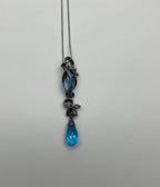 Blue Topaz Amethyst Briolette Floral Diamond Black White Gold Pendant Necklace