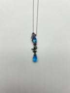 Blue Topaz Amethyst Briolette Floral Diamond Black White Gold Pendant Necklace