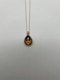 Pear Tear Drop Shape Orange Citrine with Brown Diamonds Halo 14K Gold Necklace