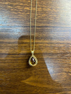 Pear Tear Drop Shape Orange Citrine with Brown Diamonds Halo 14K Gold Necklace
