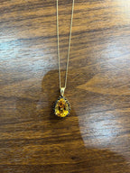 Pear Tear Drop Shape Orange Citrine with Brown Diamonds Halo 14K Gold Necklace