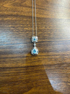 Fancy Blue Topaz White Diamond Halo 14K White Gold Fancy Drop Pendant Necklace