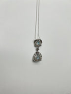 Fancy Blue Topaz White Diamond Halo 14K White Gold Fancy Drop Pendant Necklace