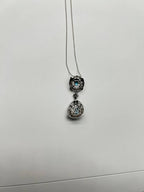Fancy Blue Topaz White Diamond Halo 14K White Gold Fancy Drop Pendant Necklace