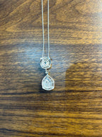 Fancy Blue Topaz White Diamond Halo 14K White Gold Fancy Drop Pendant Necklace