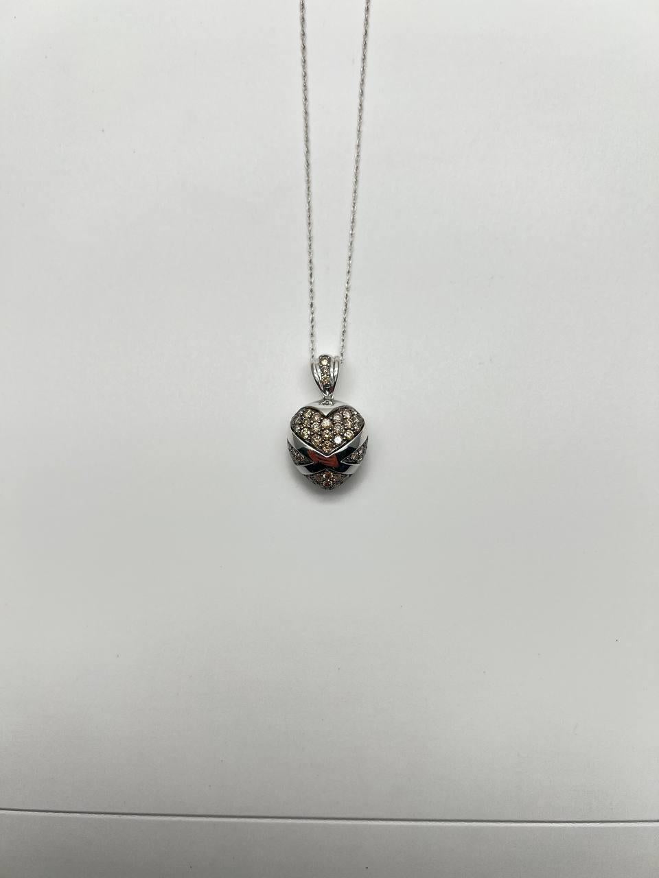 Heart Shape Champagne Brown Cognac Diamonds White Gold Chain Pendant Necklace