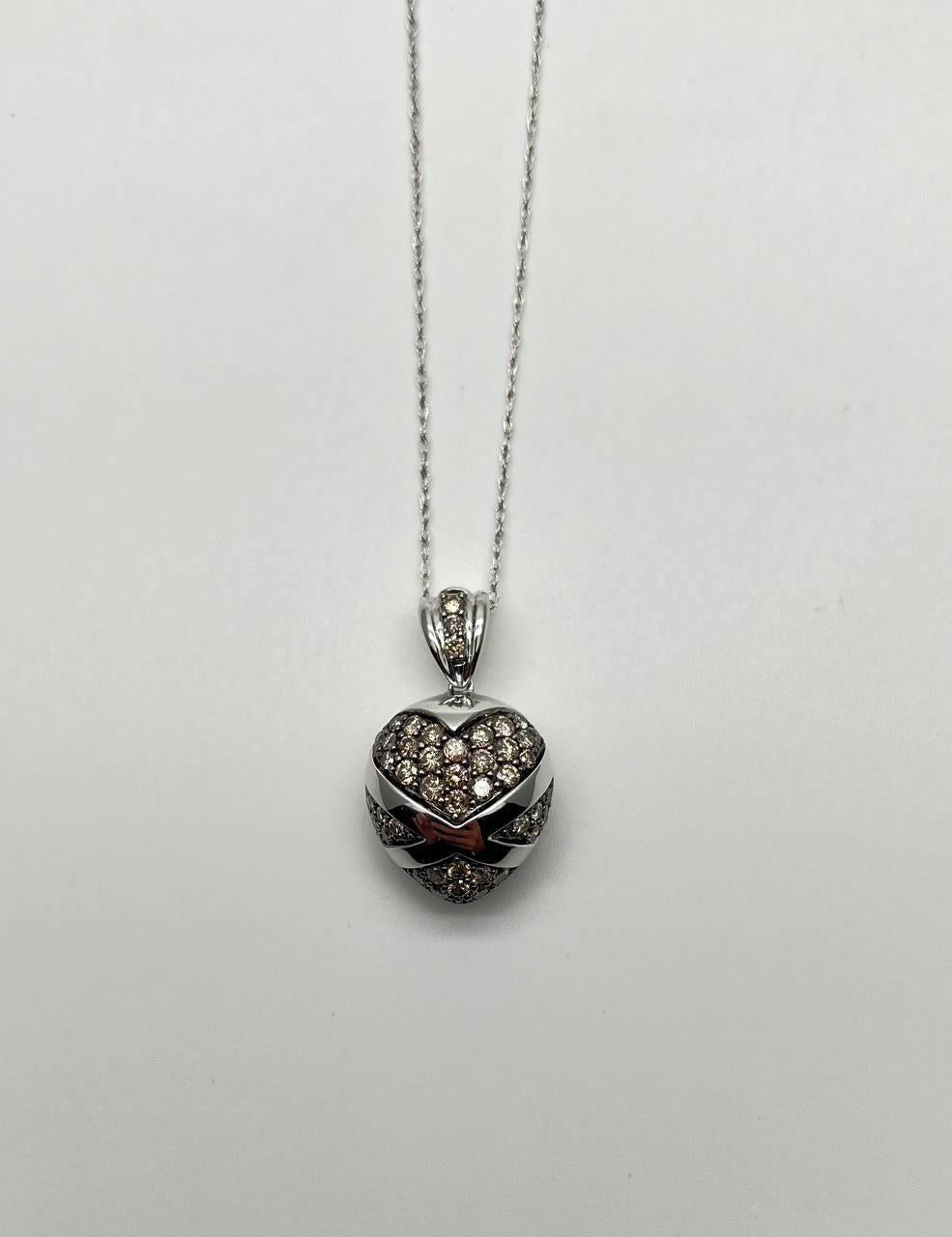 Heart Shape Champagne Brown Cognac Diamonds White Gold Chain Pendant Necklace