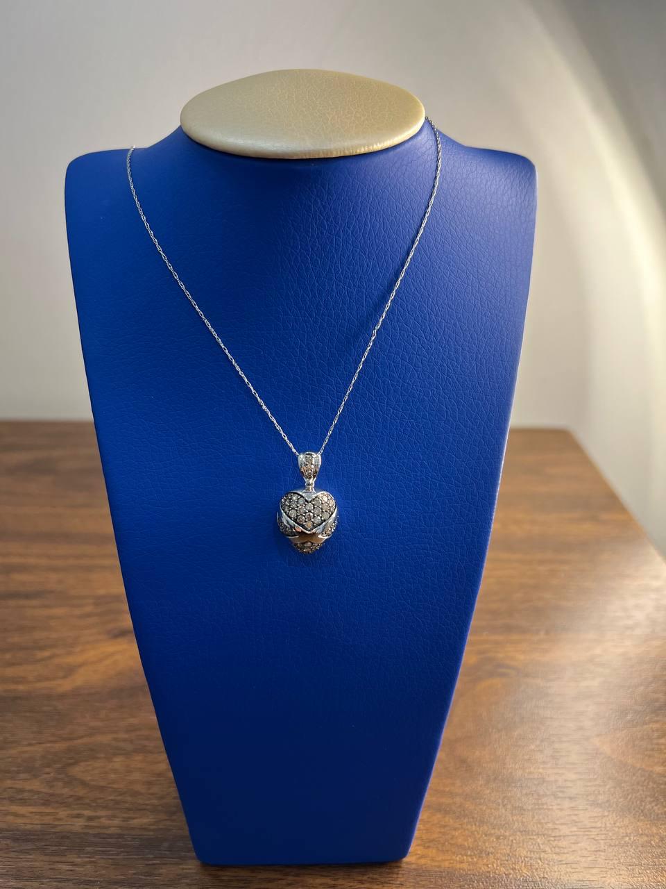 Heart Shape Champagne Brown Cognac Diamonds White Gold Chain Pendant Necklace