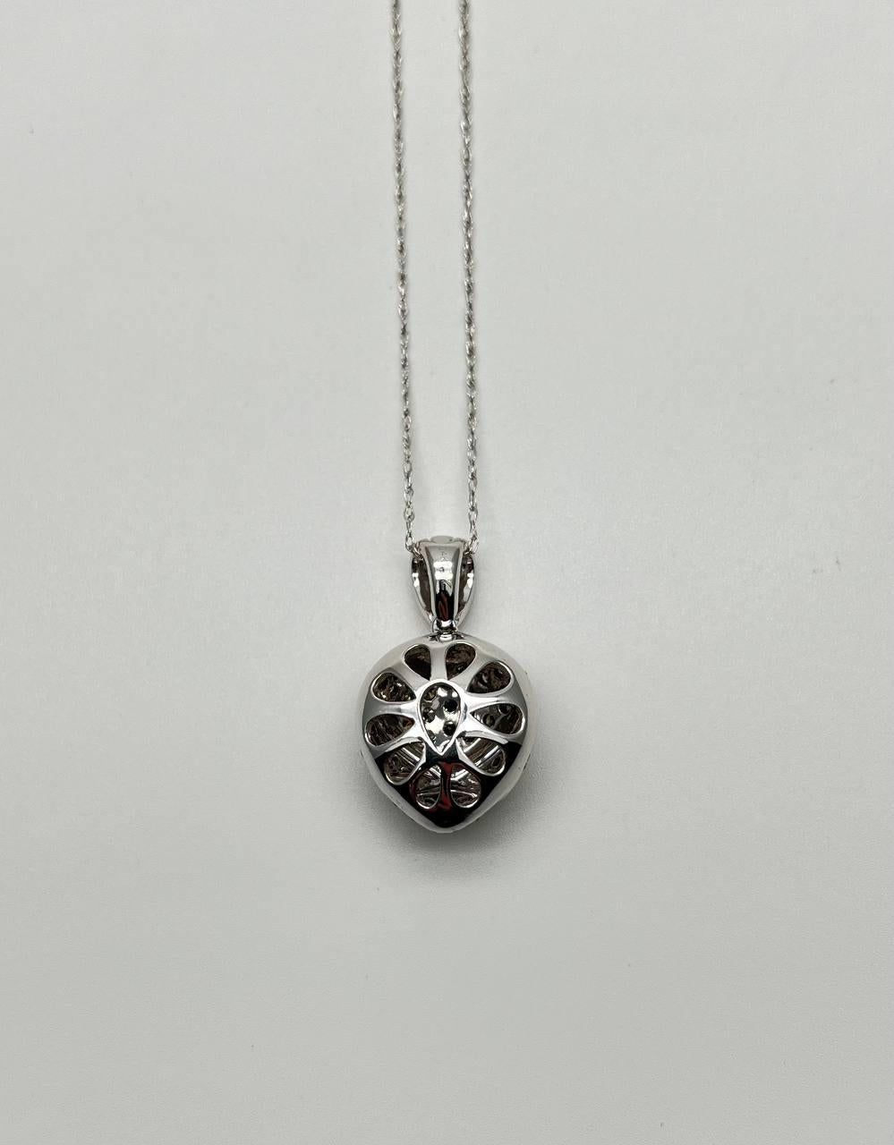 Heart Shape Champagne Brown Cognac Diamonds White Gold Chain Pendant Necklace