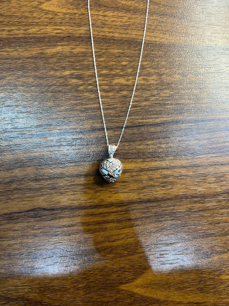 Heart Shape Champagne Brown Cognac Diamonds White Gold Chain Pendant Necklace