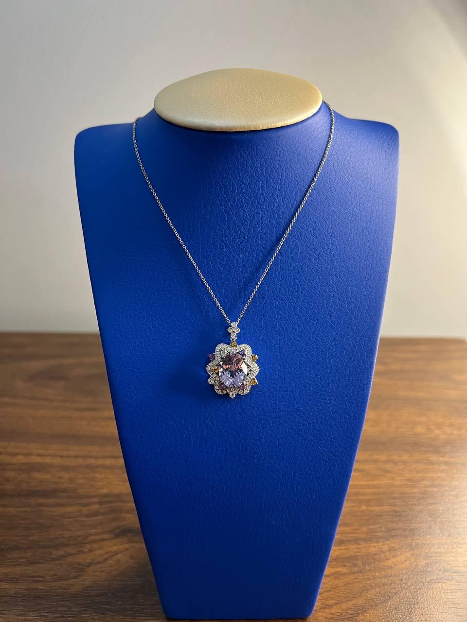 Violet Amethyst Halo Diamonds Citrine Blue Topaz 14K White Gold Pendant Necklace