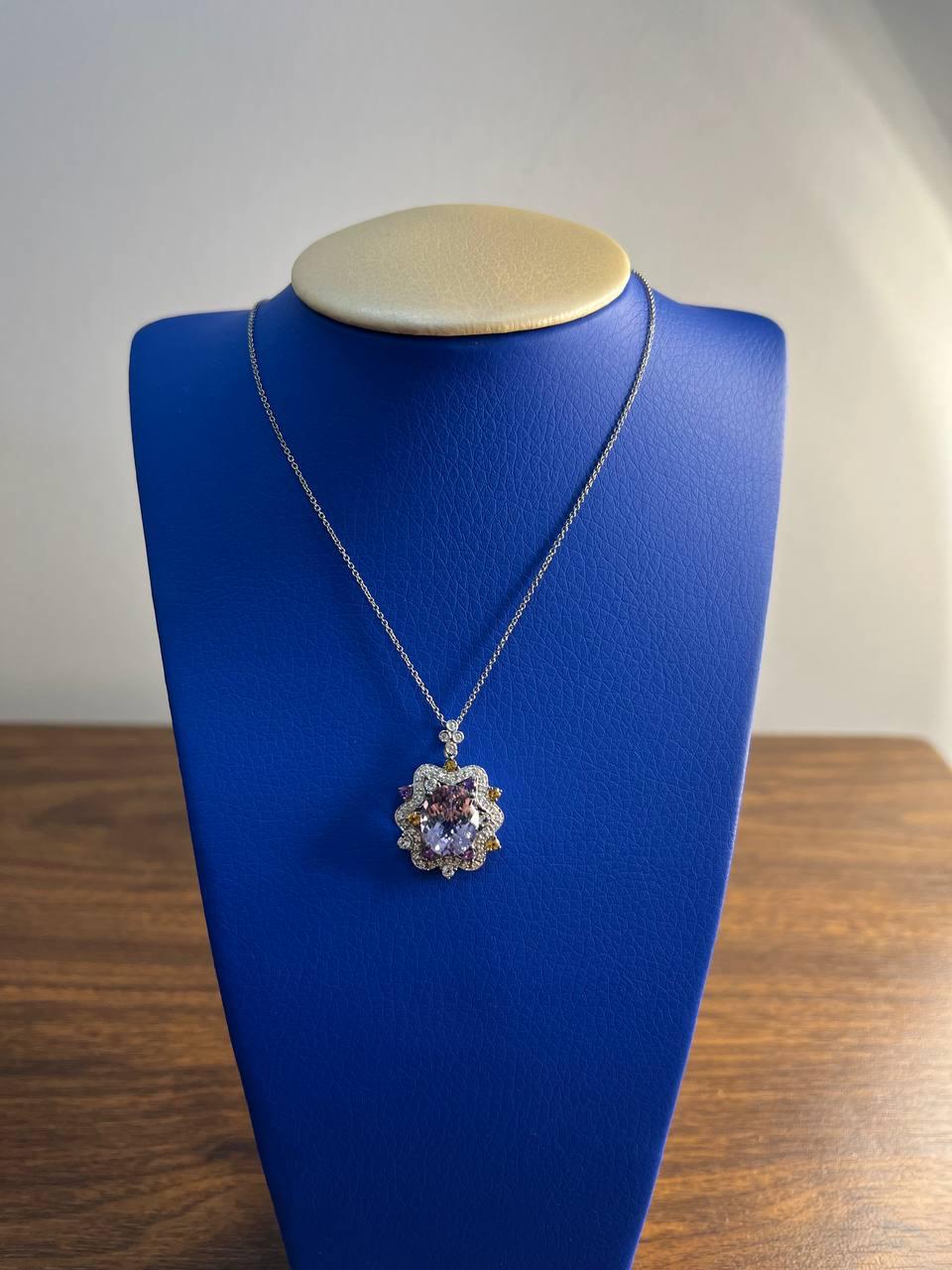 Violet Amethyst Halo Diamonds Citrine Blue Topaz 14K White Gold Pendant Necklace