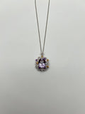 Violet Amethyst Halo Diamonds Citrine Blue Topaz 14K White Gold Pendant Necklace