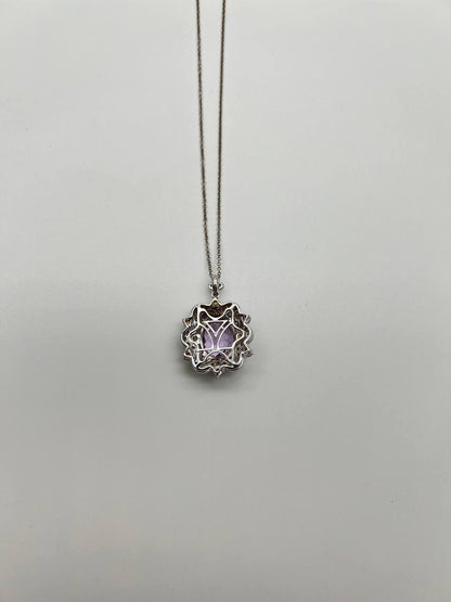 Violet Amethyst Halo Diamonds Citrine Blue Topaz 14K White Gold Pendant Necklace