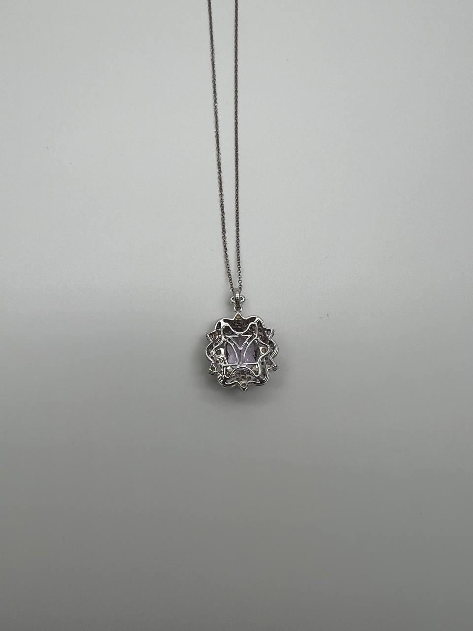 Violet Amethyst Halo Diamonds Citrine Blue Topaz 14K White Gold Pendant Necklace