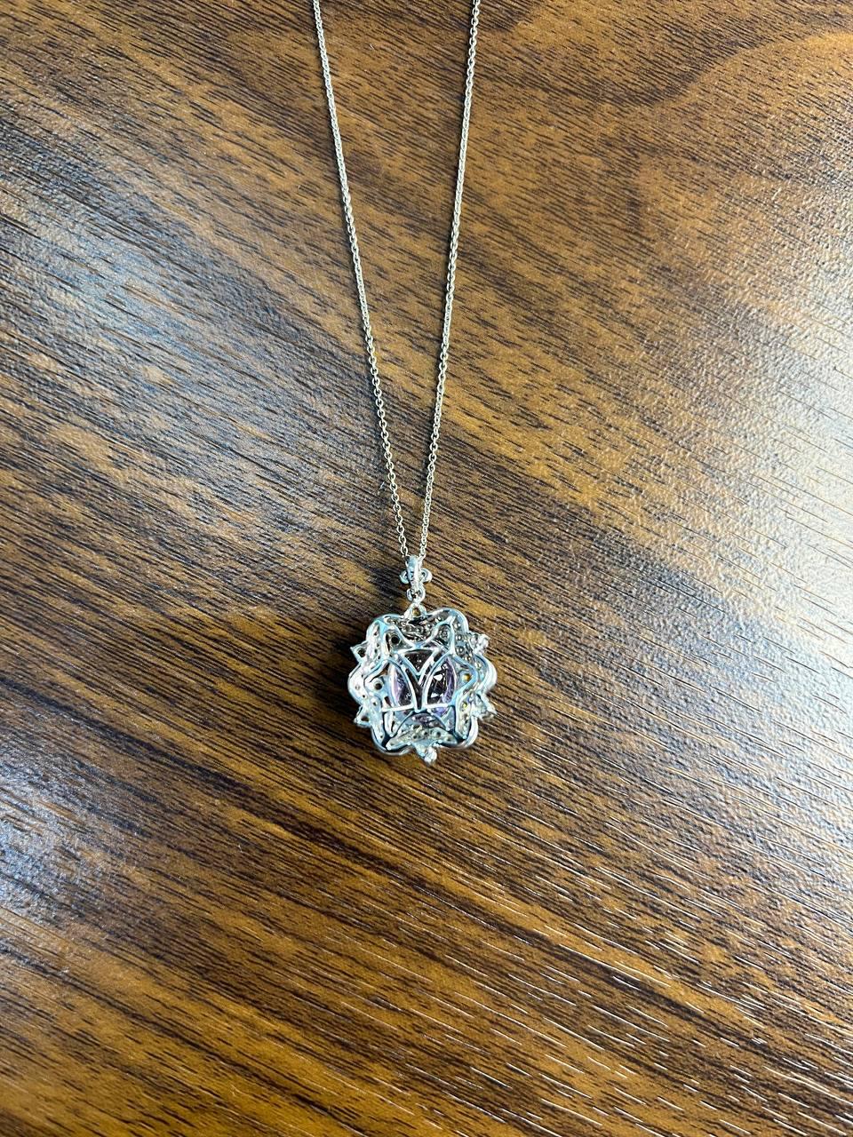 Violet Amethyst Halo Diamonds Citrine Blue Topaz 14K White Gold Pendant Necklace