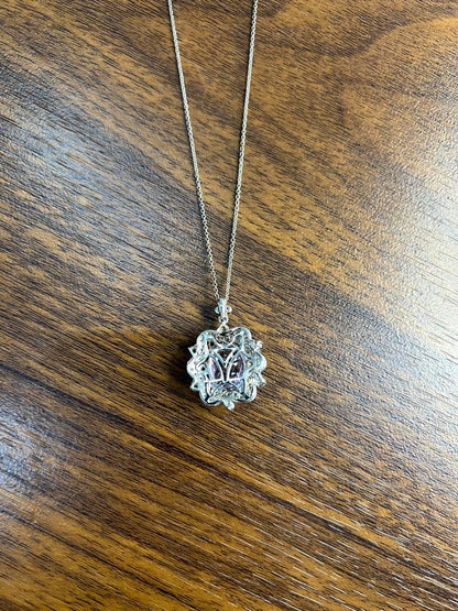 Violet Amethyst Halo Diamonds Citrine Blue Topaz 14K White Gold Pendant Necklace