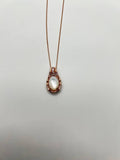 White Mother of Pearl Diamond Bamboo Detail 14K Rose Gold Pendant Chain Necklace