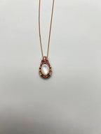 White Mother of Pearl Diamond Bamboo Detail 14K Rose Gold Pendant Chain Necklace