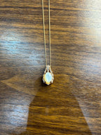 White Mother of Pearl Diamond Bamboo Detail 14K Rose Gold Pendant Chain Necklace