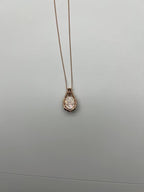 White Mother of Pearl Diamond Bamboo Detail 14K Rose Gold Pendant Chain Necklace