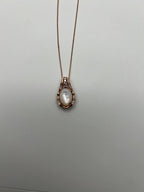 White Mother of Pearl Diamond Bamboo Detail 14K Rose Gold Pendant Chain Necklace