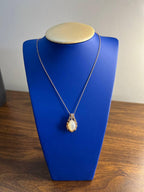 White Mother of Pearl Diamond Bamboo Detail 14K Rose Gold Pendant Chain Necklace