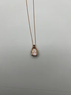White Mother of Pearl Diamond Bamboo Detail 14K Rose Gold Pendant Chain Necklace