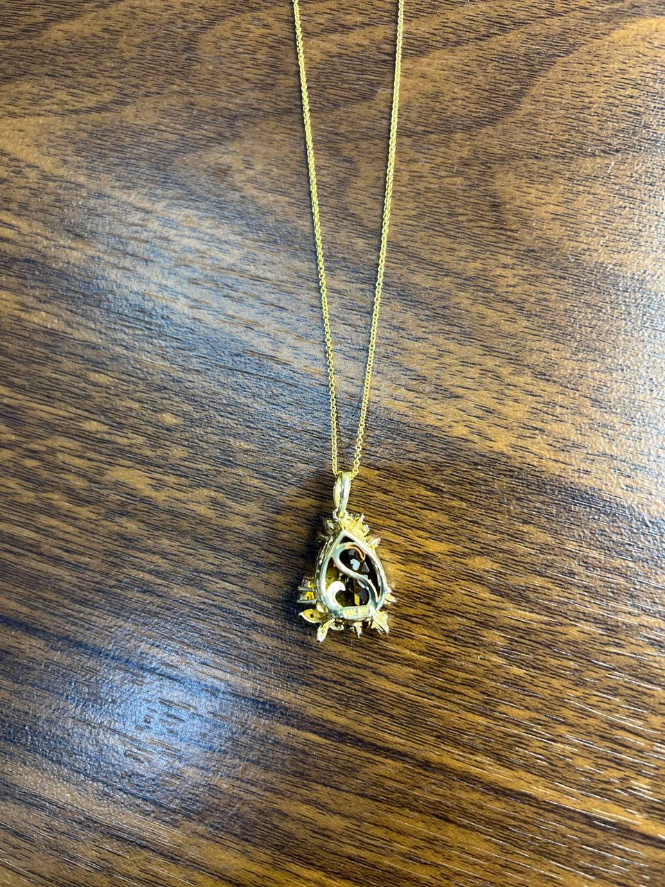 Dark Orange Citrine Tear Drop Shape Diamond Gemstone 14K Gold Pendant Necklace