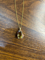 Dark Orange Citrine Tear Drop Shape Diamond Gemstone 14K Gold Pendant Necklace