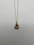 Dark Orange Citrine Tear Drop Shape Diamond Gemstone 14K Gold Pendant Necklace