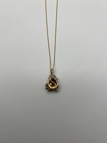 Dark Orange Citrine Tear Drop Shape Diamond Gemstone 14K Gold Pendant Necklace