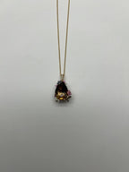 Dark Orange Citrine Tear Drop Shape Diamond Gemstone 14K Gold Pendant Necklace