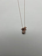 Panda Bear Bamboo Tree Leaf White Black Diamonds Pave 14K Gold Pendant Necklace