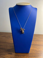 Panda Bear Bamboo Tree Leaf White Black Diamonds Pave 14K Gold Pendant Necklace