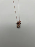 Panda Bear Bamboo Tree Leaf White Black Diamonds Pave 14K Gold Pendant Necklace