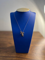 Panda Bear Bamboo Tree Leaf White Black Diamonds Pave 14K Gold Pendant Necklace