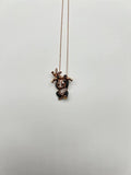 Panda Bear Bamboo Tree Leaf White Black Diamonds Pave 14K Gold Pendant Necklace