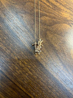 Panda Bear Bamboo Tree Leaf White Black Diamonds Pave 14K Gold Pendant Necklace