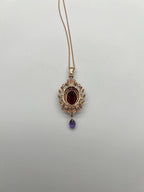 Dark Red Garnet Green Tsavorite Purple Amethyst Gold Diamonds Pendant Necklace