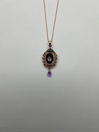 Dark Red Garnet Green Tsavorite Purple Amethyst Gold Diamonds Pendant Necklace